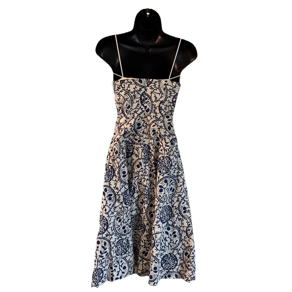 Tabitha Simmons Blue White Paisley Midi Dress Bustier Fit Flare Designer Sz 2 - Picture 4 of 5